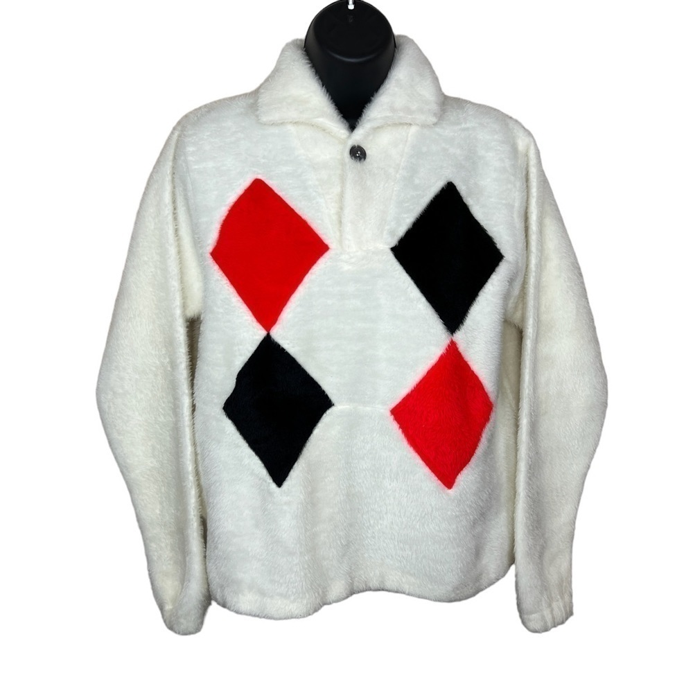 Vintage RARE 50’s Kodiak Fuzzy Sweater Medium White Black Red Pinup Long Sleeve